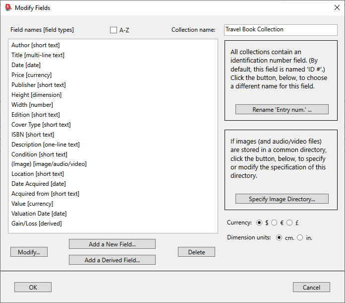 The Modify Fields dialog.