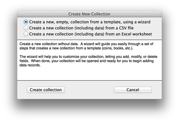 Create New Collection dialog