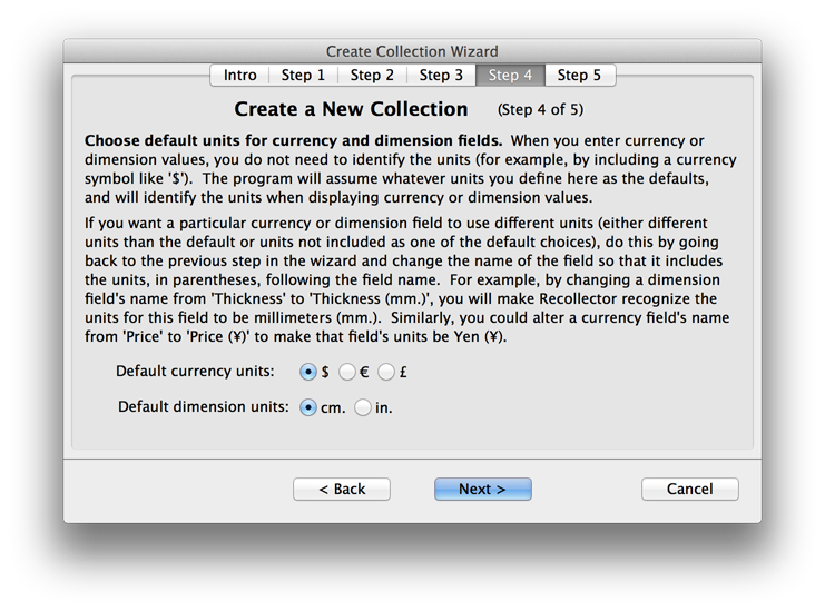 Wizard Step 4: Choose default units