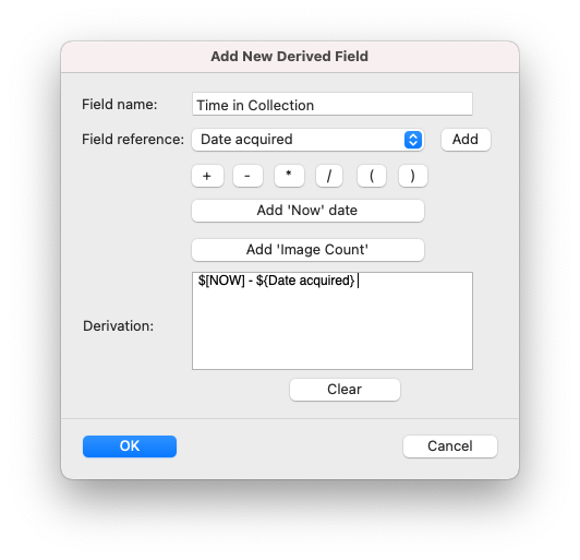 Derived Field dialog