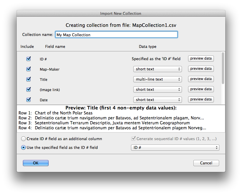 Import New Collection dialog