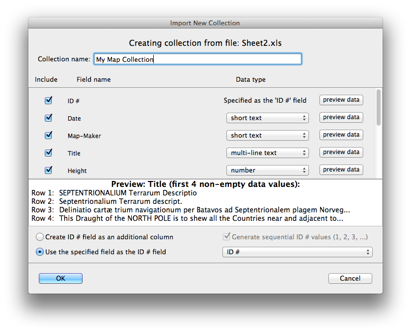 Import New Collection dialog