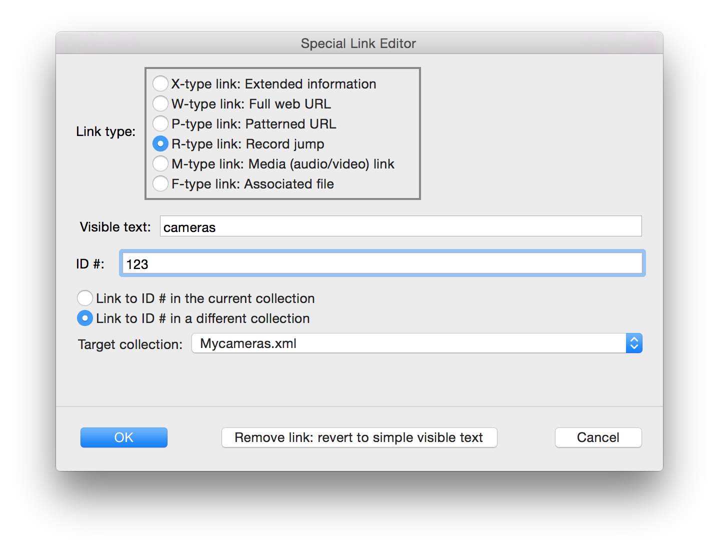 Creating an R-link to another collection