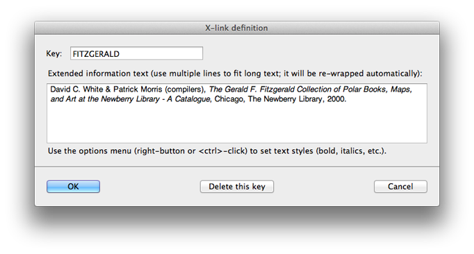 Define a footnote text and key