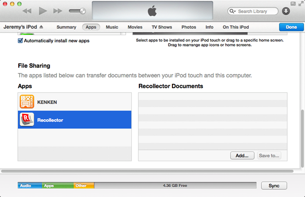 iTunes file sharing